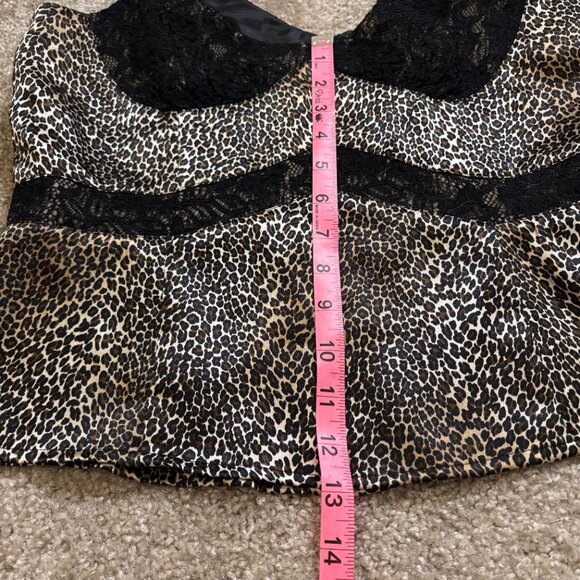 Nine West Leopard and Lace Satin Tank Top Size 10 Zipper Back Retro Fit - Picture 6 of 8